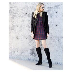 MNG  Mini Shift Dress XXS Navy Red Check Plaid School Girl Classic Preppy
